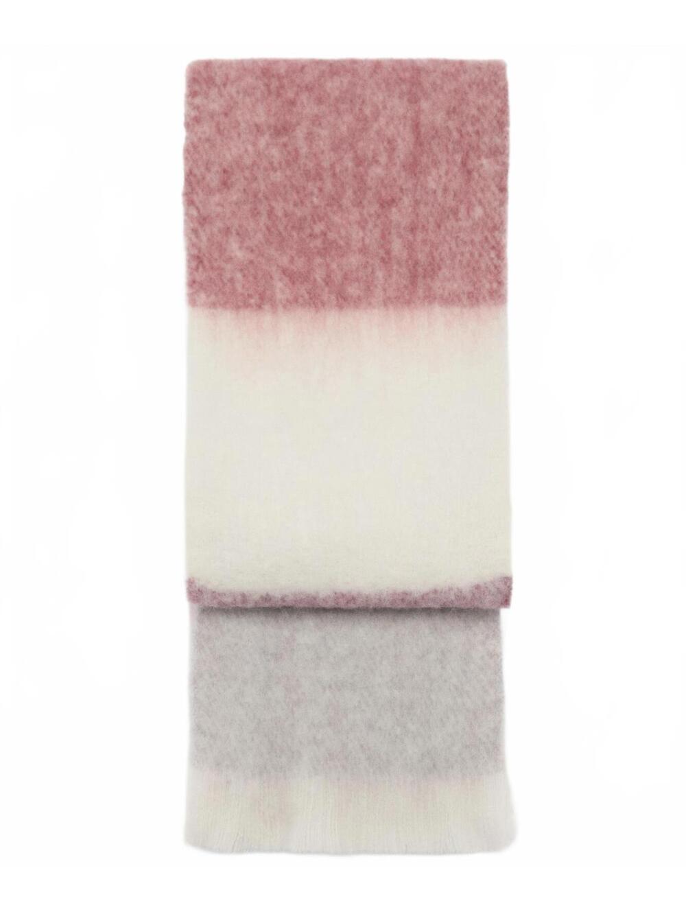 Mango Wool Blend Ombre Multi-Coloured Fringed Scarf Burgundy Cream Gray NWT